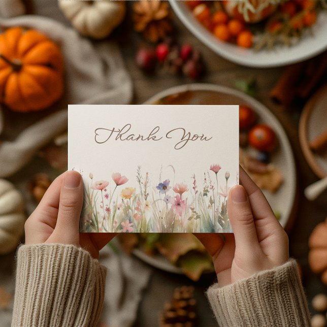 Carte De Remerciements Fête des mariées Fleur sauvage de Meadow aquarelle (Watercolor Meadow Wildflowers Bridal Shower Thank You Card)