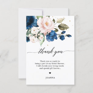 Carte De Remerciements Fête des mariées florale bleu marine
