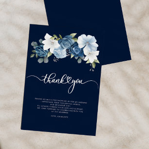 Carte De Remerciements Fête des mariées florale bleu poussiéreux