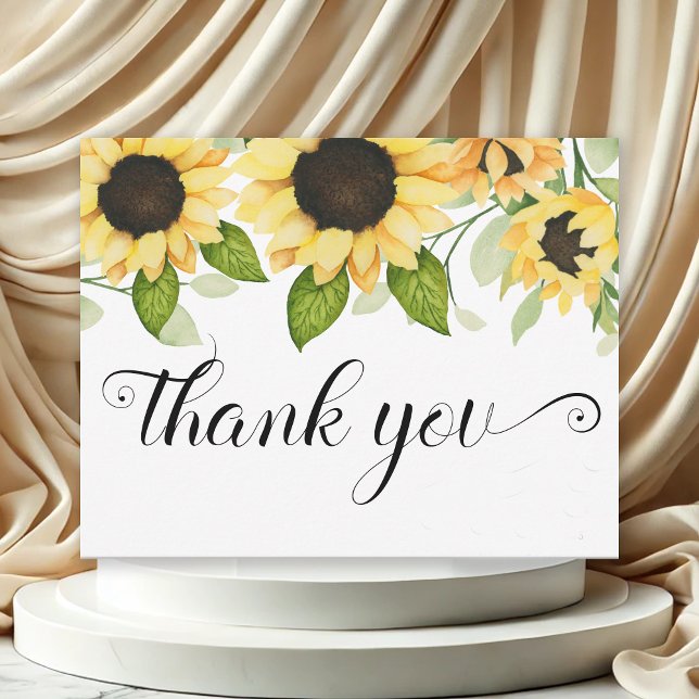 Carte De Remerciements Fête des mariées florale de tournesol rustique (Elegant Yellow Sunflowers Watercolor Floral Bridal Shower Thank You Card)