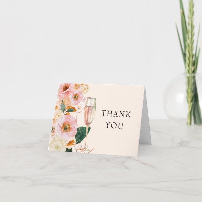 Carte De Remerciements Fête des mariées florale rose de Pêche (Devant)