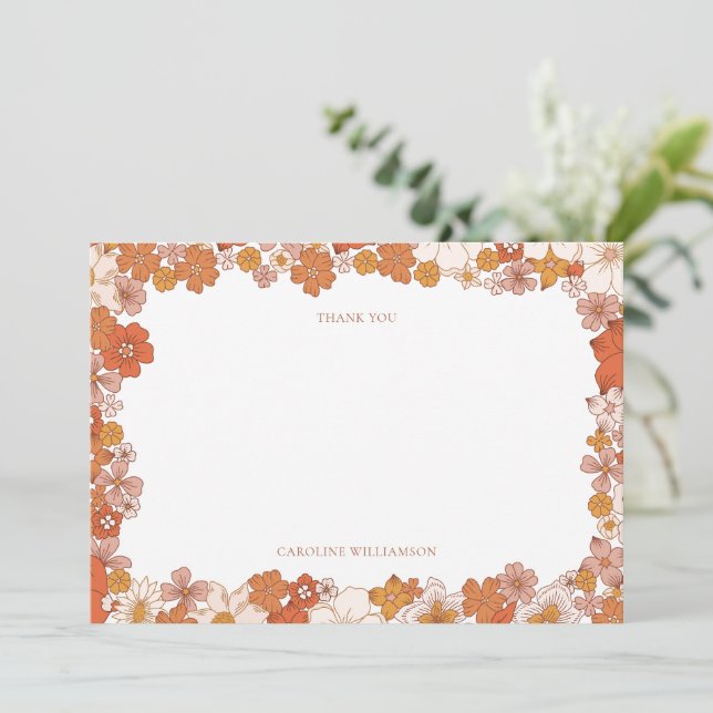 Carte De Remerciements Fête des mariées Florale super Boho Orange personn (Debout devant)