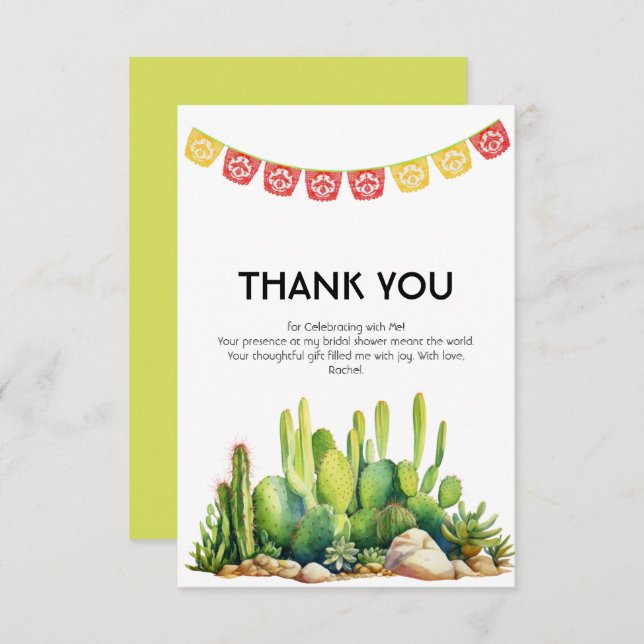 Carte De Remerciements Fête des mariées moderne Fiesta Thème Cactus (Devant / Derrière)