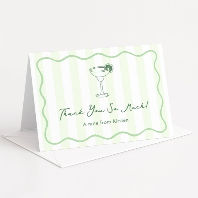Carte De Remerciements Fête des mariées moderne Pale Green Margarita (Trendy hand-drawn style Margarita bridal shower thank you card with squiggle line border)
