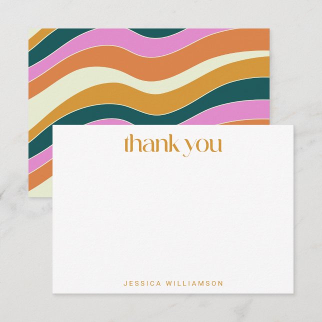 Carte De Remerciements Fête des mariées personnalisée super rétro rose ja (Devant / Derrière)