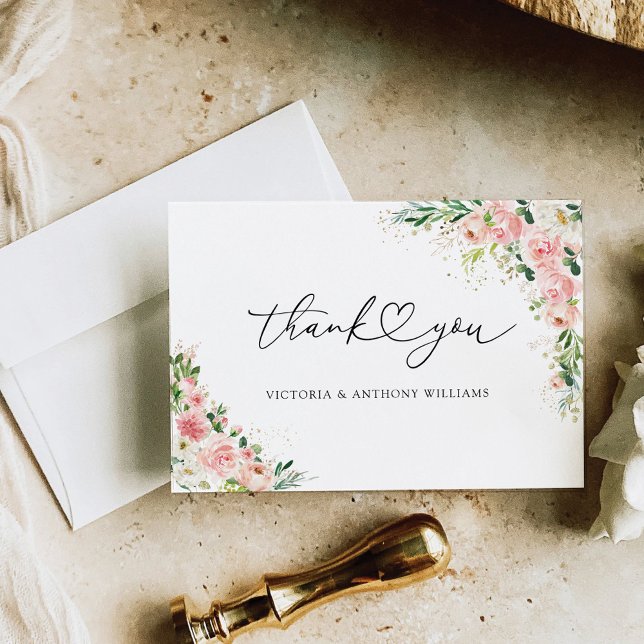 Carte De Remerciements Fête des mariées Plat Rose Rose Or (Créateur téléchargé)