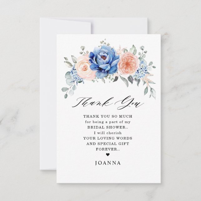 Carte De Remerciements Fête des mariées rose pâle Dusty bleu marine (Devant)