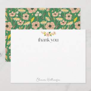 Carte De Remerciements Fête des mariées vintage couleur rose vert floral