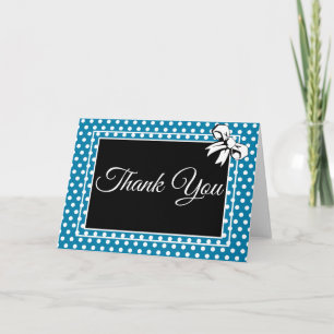 Carte De Remerciements Fête des mariées Vintages Pois Bows Bleu & Blanc
