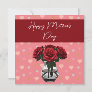 Carte De Remerciements Fête des Mères Bouquet rose floral élégant rouge