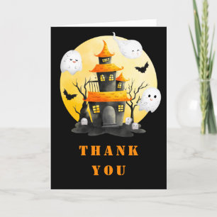 Carte De Remerciements Fête d'Halloween avec maison hantée et fantômes