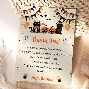 Carte De Remerciements Fête d'Halloween en chat noir Boo