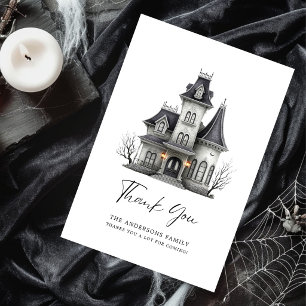 Carte De Remerciements Fête d'Halloween pour adultes dans une maison hant