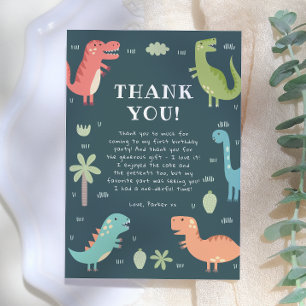 Carte De Remerciements Fête Dino Dinosaures Mignons Anniversaire Garçon