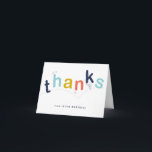 Carte De Remerciements Fête du Birthday<br><div class="desc">This fun, bright, kids thank you note feobjets a thanks graphic of bouncing letters in navy blue, aqua, yellow and orange with editable name below. The perfect accessoire to the bounce birthday collection by Stacey Meacham. Use as a thank you note for kids trampoline, bounce house or gymnastics birthday parties....</div>