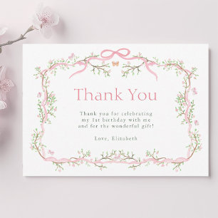 Carte De Remerciements Fête du jardin de printemps rose et vert pour 1er