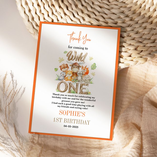 Carte De Remerciements Fête du premier anniversaire de la bête sauvage –  (Wild One Animal 1st Birthday Party – Jungle Safari Thank You Card)
