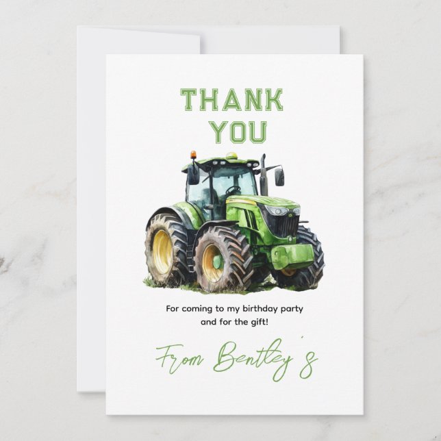 Carte De Remerciements Fête du premier anniversaire du tracteur à la ferm (Devant)
