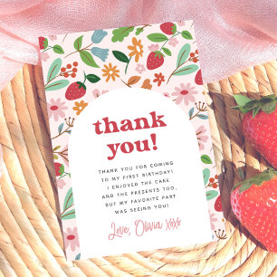 Carte De Remerciements Fête du premier anniversaire Strawberry Berry