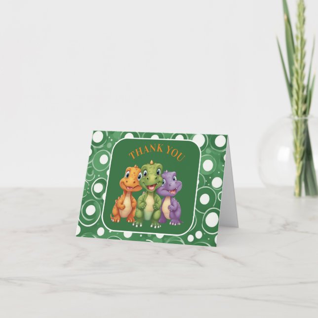 Carte De Remerciements Fête d'un bébé dinosaure adorable (Devant)