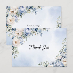 Carte De Remerciements Fête Dusty Blue Watercolor Fleurs d'ivoire Feuille