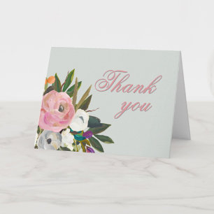 Carte De Remerciements Fête élégante de 100 ans avec fleurs peintes à la