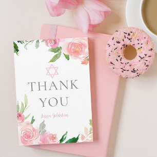 Carte De Remerciements Fête élégante de Bat Mitzvah Fleurs roses personna