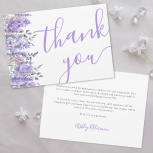 Carte De Remerciements Fête élégante de mariage floral lavande violet