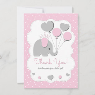 Carte De Remerciements Fête Éléphant Rose Baby Shower Fille
