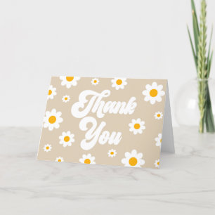 Carte De Remerciements Fête Fleur de Marguerites Rétro Brun Tan