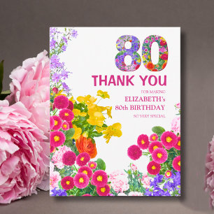 Carte De Remerciements Fête florale pour 80 ans - Élégant jardin conçu