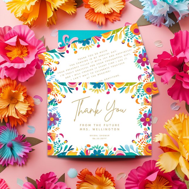 Carte De Remerciements Fête Mexicaine Fleurs Jaunes et Roses Baby Shower  (Créateur téléchargé)