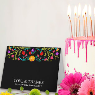 Carte De Remerciements Fête Mexicaine Florale Personnalisée Noir