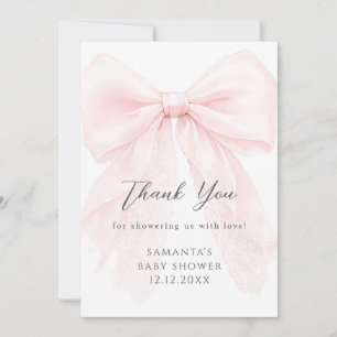 Carte De Remerciements Fête moderne de bébé fille avec un ruban rose