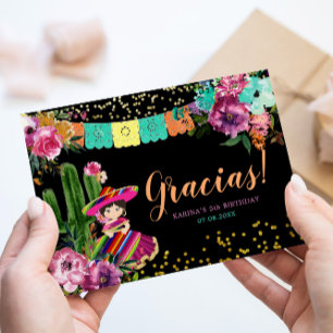 Carte De Remerciements Fête noire mexicaine colorée Florale Anniversaire