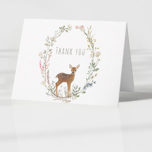 Carte De Remerciements Fête Prénatale Aquarelle Cerf Bébé Bois Rustique