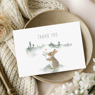 Carte De Remerciements Fête Prénatale Aquarelle Lapin Bois Rustique