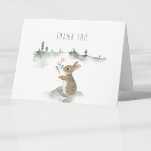 Carte De Remerciements Fête Prénatale Aquarelle Lapin Bois Rustique