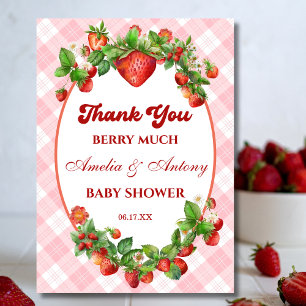 Carte De Remerciements Fête prénatale Bébé Fraise Sucrée aux Fruits Rouge