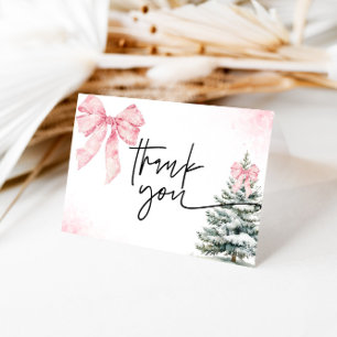 Carte De Remerciements Fête Prénatale Bébé Hiver Ruban Rose Flocon de Nei