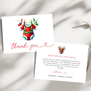 Carte De Remerciements Fête Prénatale Bébé Père Noël Moderne Rouge Holly