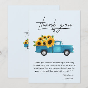 Carte De Remerciements Fête Prénatale Camion Aquarelle Avec Tournesols