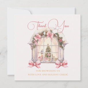 Carte De Remerciements Fête prénatale de bébé fille à Noël rose aquarelle