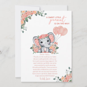 Carte De Remerciements Fête Prénatale de Bébé Fille Eléphant