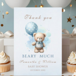 Carte De Remerciements Fête Prénatale Garçon Ourson en Peluche Ballon Ble