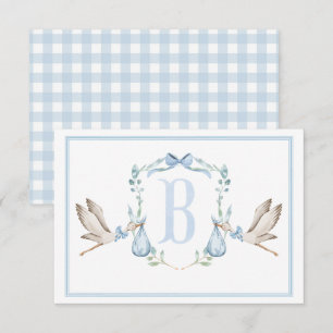 Carte De Remerciements Fête Prénatale Preppy Southern Blue Garçon Stork
