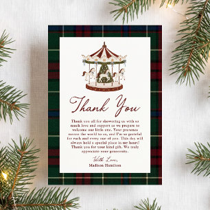 Carte De Remerciements Fête Prénatale Vintage Noël Carrousel Tartan
