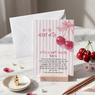 Carte De Remerciements Fete Retro Fille Rose Rouge Cerise