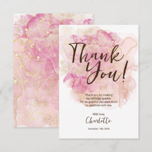 Carte De Remerciements Fête Rose Pâle et Dorée Aquarelle Sweet 16