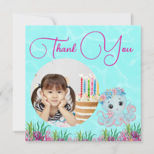 Carte De Remerciements Fête sous-marine Floral Pieuvre Photo Anniversaire